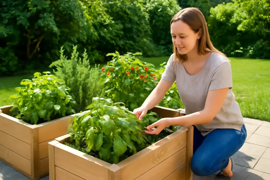 Plant herb and vegetable garden beds