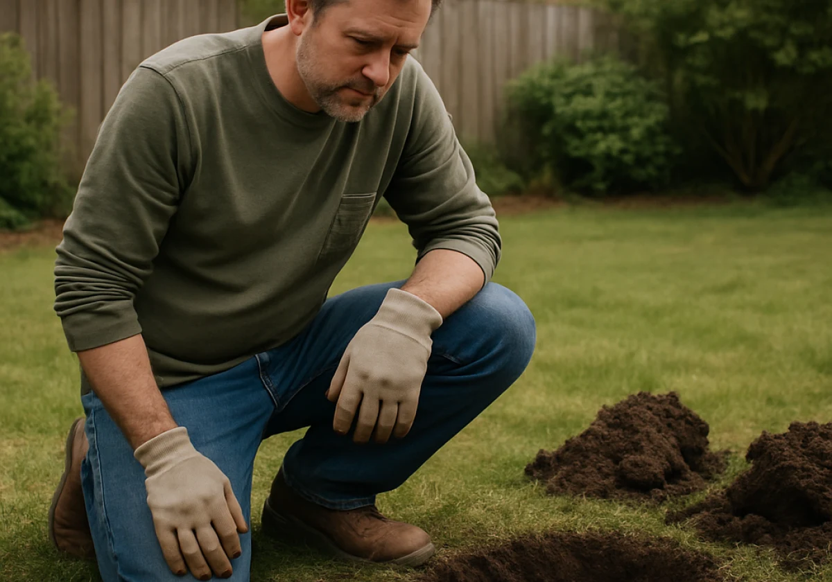 Homeowner examining the soil and how it handles water